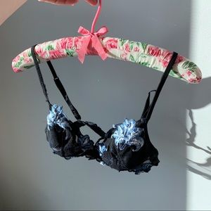 Vintage La Perla Black Bra Floral Applique 32A